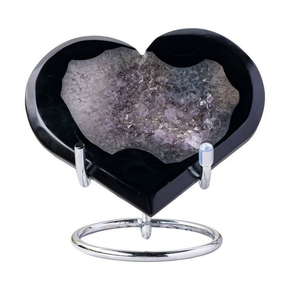 Natural Black Agate Heart Shaped Geode Crystal with Druzy, Heart Shaped Crystal Decor, Energy Stone, Gift for Spiritual Practice