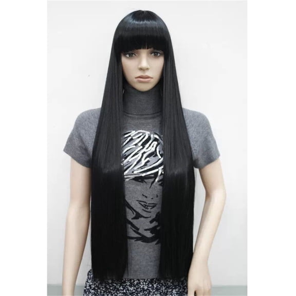 Natural Black Bangs, Long Straight Hair Wig, Smooth And Drooping Texture