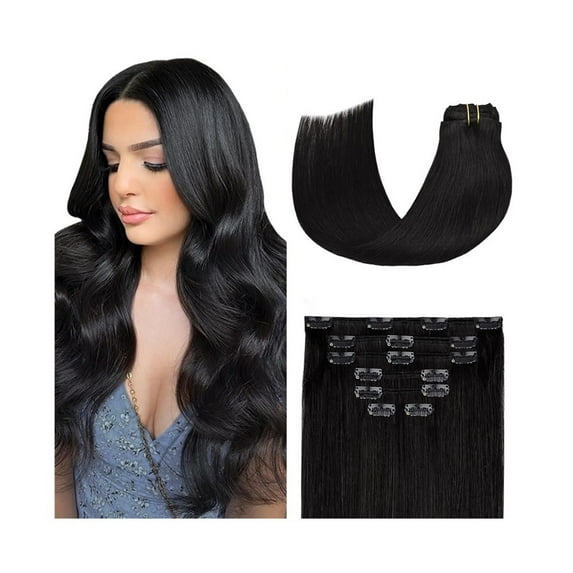 Natural Black Clip in Hair Extensions 100% Remy Human Hair Clip in Extensions Soft Silky Straight