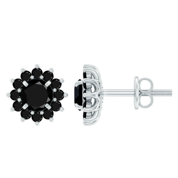 Rosec Jewels Natural Black Diamond Floral Stud Earrings for Women (1.50 CT, AAA Grade), 925 Sterling Silver