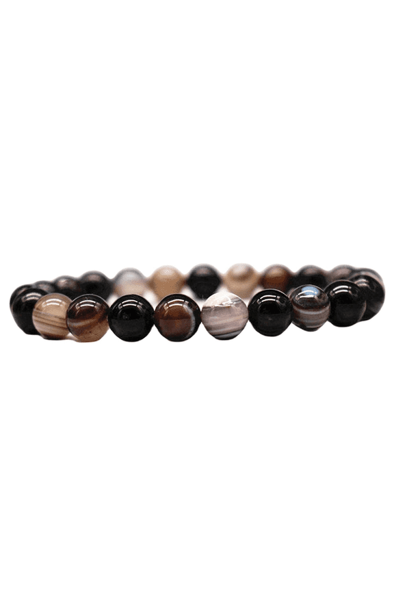 Natural Black Eye Agate 8mm Round Shape Smooth Cut Beads Stretchable Bracelet for Men & Women.