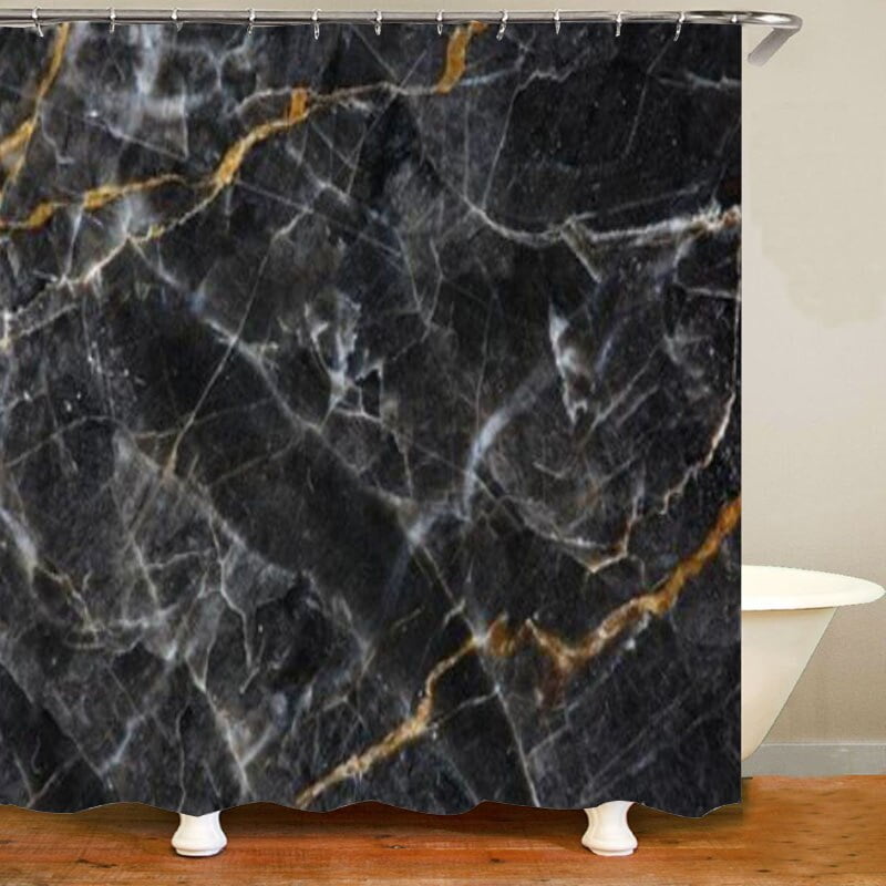 Natural Black Gold Marble Texture with Golden Veins Shower Curtain Set