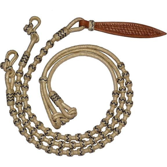 Natural & Black Knot Romal Reins 8.5 Ft Hand-Braided Rawhide Leather Horse Tack with 52" Handmade Romel