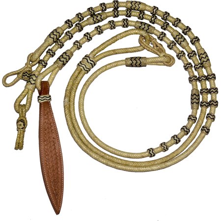 Natural & Black Knots Rawhide Leather Romal Reins – 8.5 Ft Hand-Braided Horse Tack, Handmade 52" Romel