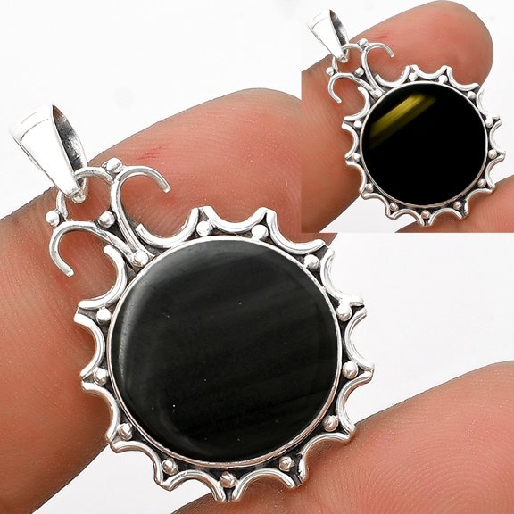 Natural Black Lace Obsidian 925 Sterling Silver Pendant Jewelry P-1249 SDP120725