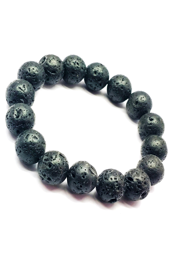 Natural Black Lava 12mm Round Shape Faceted Cut Beads Stretchable Bracelet for Men & Women.