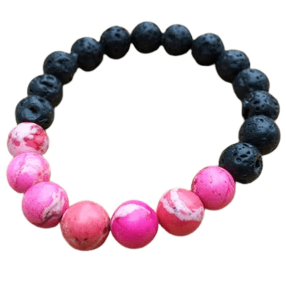Natural Black Lava & Pink Howlite Turqoise 8mm Round Shape Smooth Cut Beads Stretchable Bracelet for Men & Women.