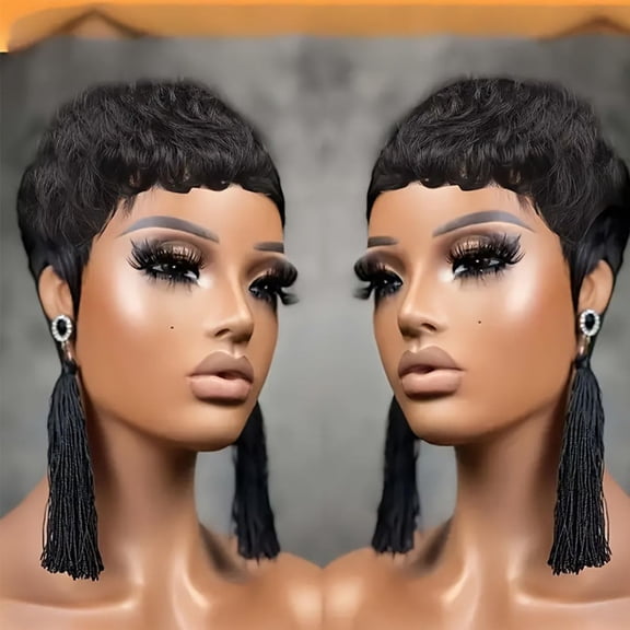 Natural Black Layered Pixie Wig Human Hair for Black Women Short Human Hair Lightweight Glueless Pixie Cut Wigs
