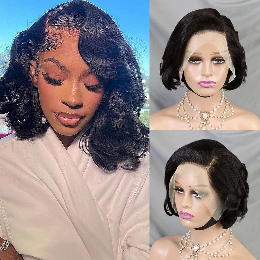 Natural Black Loose Wave Pixie Cut Wig Short Bob Human Hair 13x4 Lace Frontal Wigs Transparent Lace Human Hair for Black Women Lace Front Human Hair Wig
