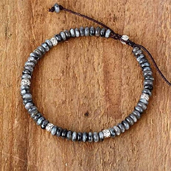 Natural Black Moonstone Stone Beaded Bracelet Gemstone Bracelet Adjustable NEW