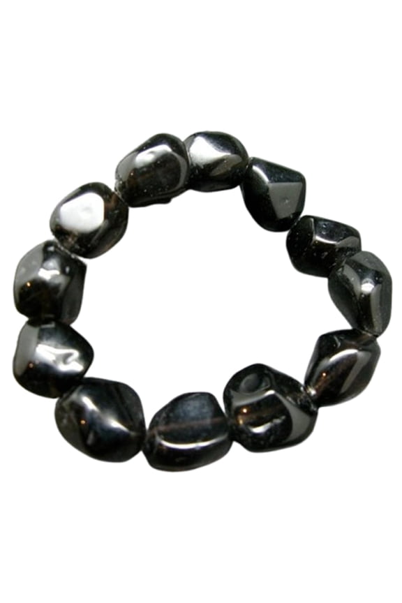Natural Black Obsidian 16mm Tumble Shape Smooth Cut Beads Stretchable Bracelet For Men & Women. Unisex Bracelet