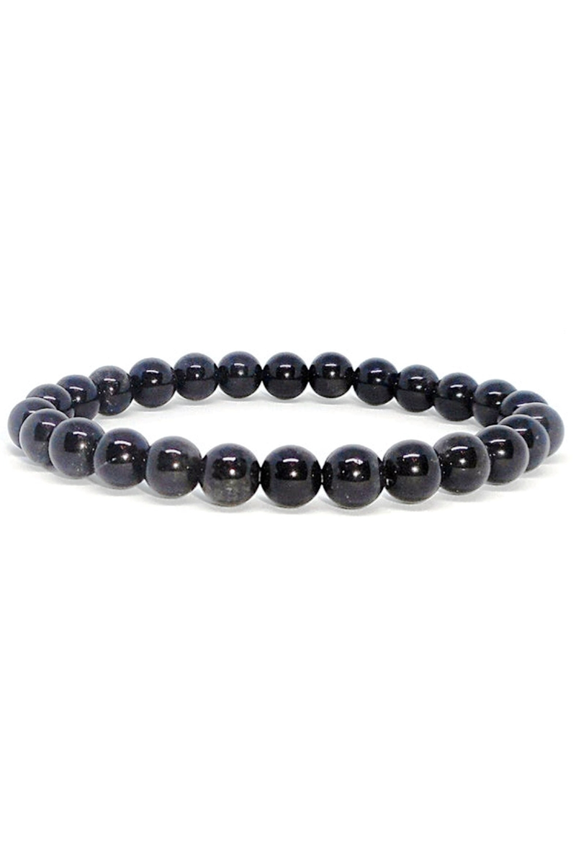 Natural Black Obsidian 6mm Round Shape Smooth Cut Beads Stretchable Bracelet for Men & Women.