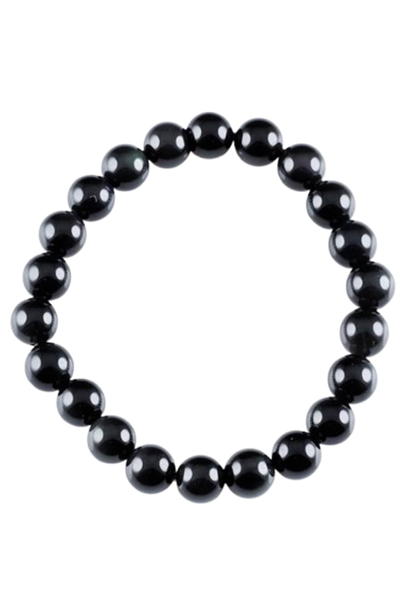 Natural Black Obsidian 8mm Round Shape Smooth Cut Beads Stretchable Bracelet For Men & Women. Unisex Bracelet
