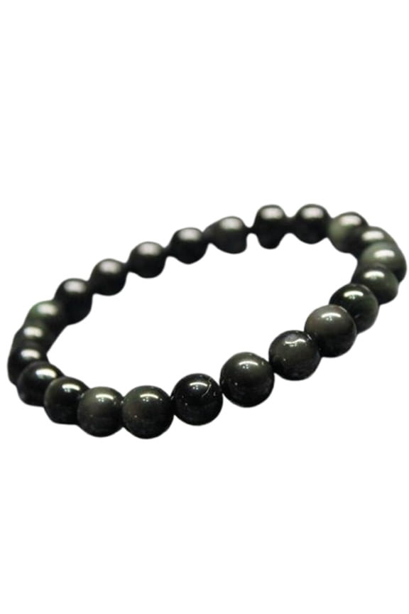 Natural Black Obsidian 8mm Round Shape Smooth Cut Beads Stretchable Bracelet For Men & Women. Unisex Bracelet