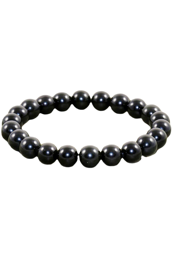 Natural Black Obsidian 8mm Round Shape Smooth Cut Beads Stretchable Bracelet for Men & Women.