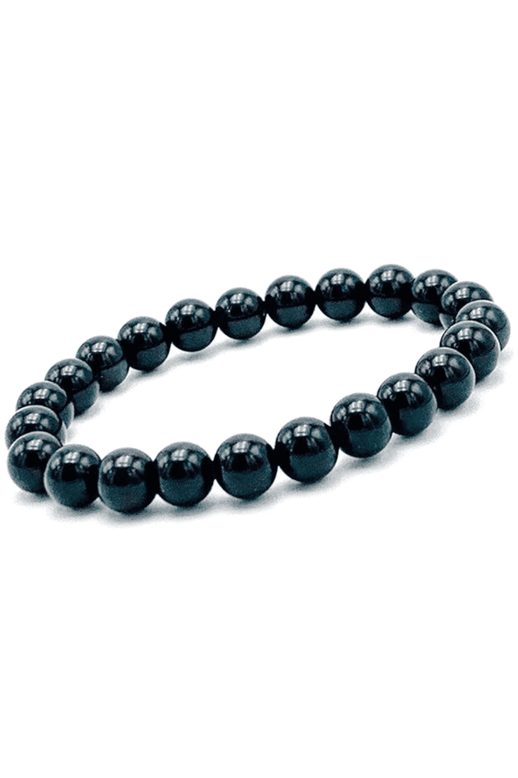 Natural Black Obsidian 8mm Round Shape Smooth Cut Beads Stretchable Bracelet for Men & Women.