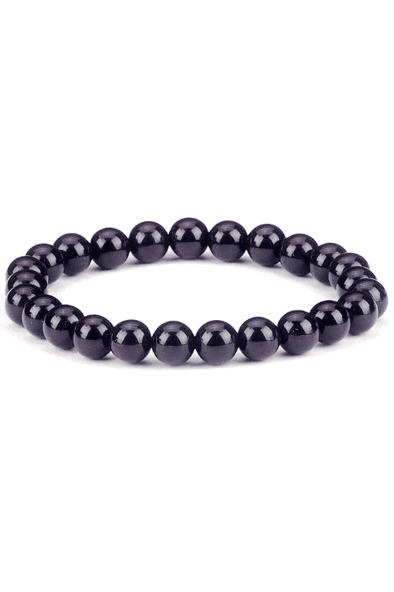 Natural Black Obsidian 8mm Round Shape Smooth Cut Beads Stretchable Bracelet for Men & Women.