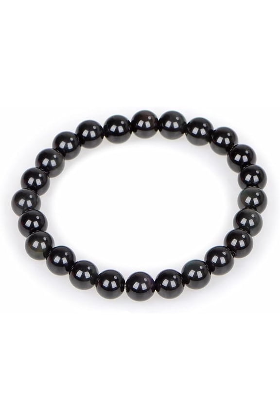 Natural Black Obsidian 8mm round Shape smooth Cut Beads Stretchable Bracelet for Men & Women.