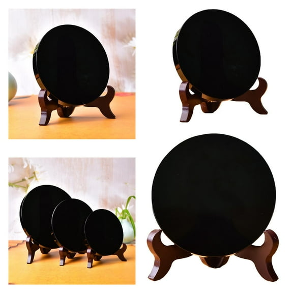 Natural Black Obsidian Scrying Mirror Heal Crystals Stone Round Plate With