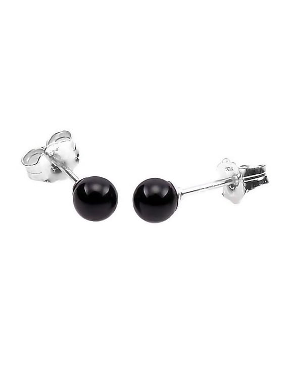 Natural Black Onyx 4mm Ball Stud Earrings 925 Sterling Silver Posts
