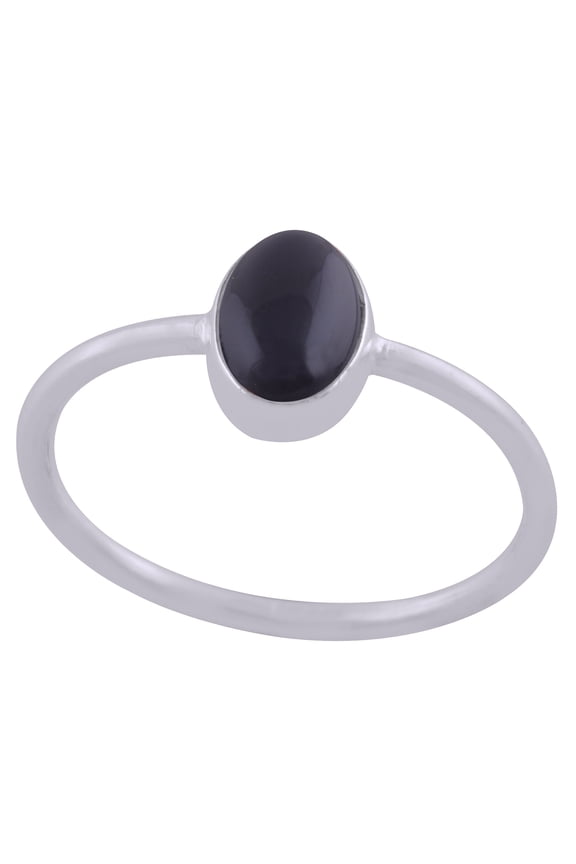 Natural Black Onyx 5x7mm Cabochon Oval Shape Gemstone in Alluring Bezel Setting Handmade 925 Sterling Solid Silver Ring For Women
