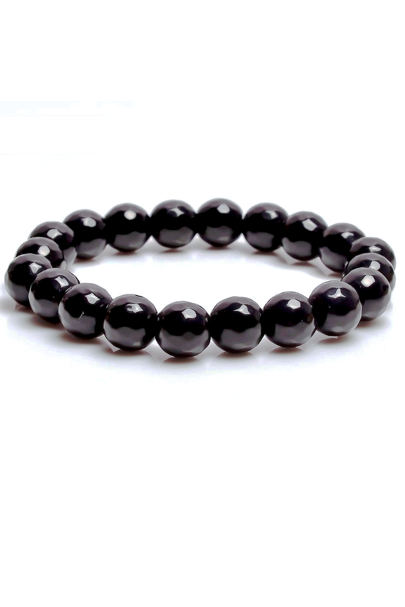 Natural Black Onyx 8mm Round Shape Faceted Cut Beads Stretchable Bracelet for Men & Women.