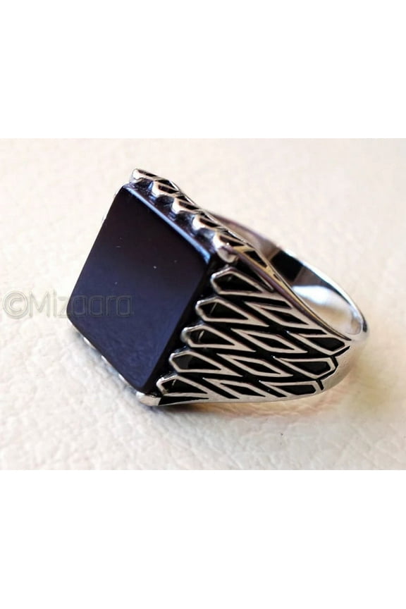Natural Black Onyx, 925 Sterling Silver Jewelry, Celtic Design Birthstone Black Enamel Ring, Statement Ring, Mens Arabic Islamic Ring, Signet Mens Ring, Silver Enamel Ring