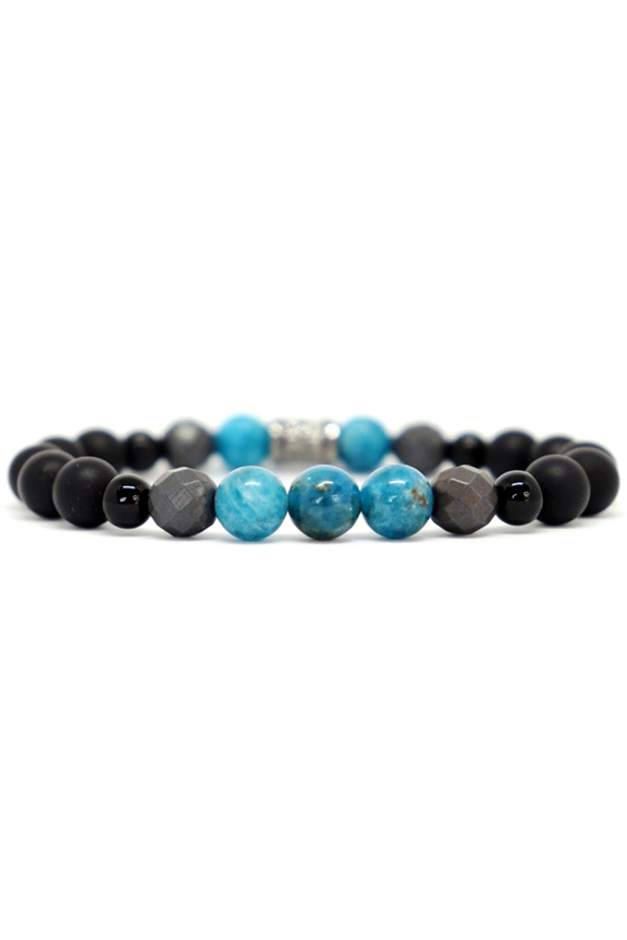 Natural Black Onyx, Blue Apatite, Hematite 8mm Round Shape Smooth Cut Beads Stretchable Bracelet for Men & Women.