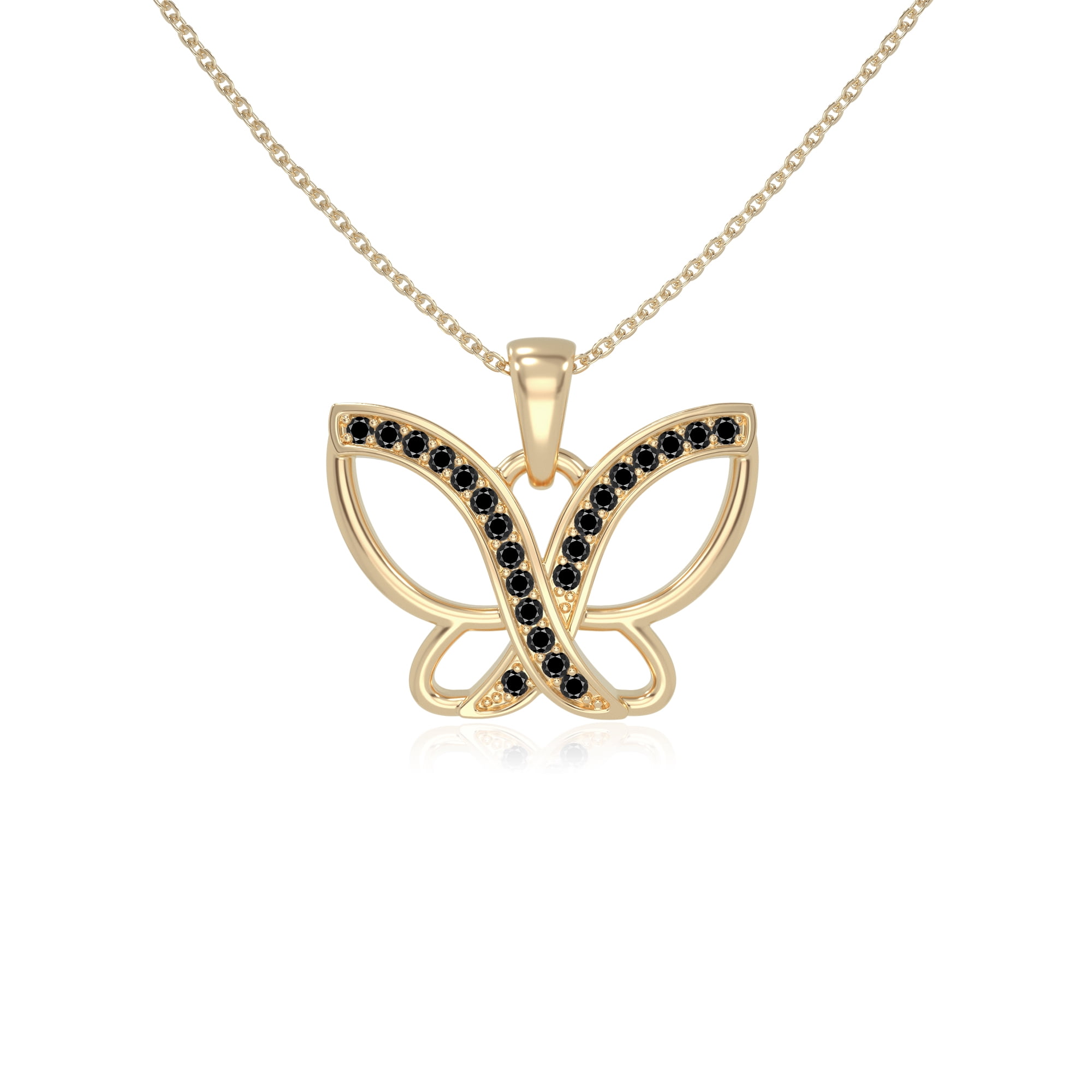 Natural Black Onyx Butterfly Pendant Necklaces for Women in 18K Yellow Gold Vermeil, July Birthstone Jewelry Gifts for Her Birthday, Wedding Anniversary, Graduation, Christmas, Mothers Day,Valentines