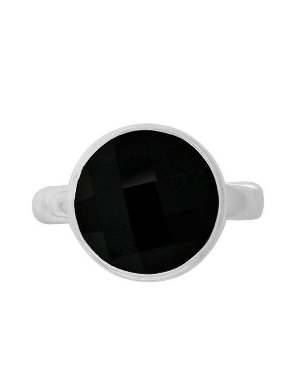 Natural Black Onyx Checker Brazil 925 Silver Plated Ring s.6 Jewelry WR23-10022