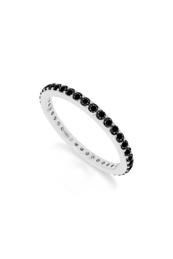 Natural Black Onyx Eternity Band Ring for Women in Sterling Silver, July Birthstone Jewelry Gifts for Her Birthday, Wedding Anniversary, Party, Graduation, Christmas, Mothers Day, Valentines(US-7)