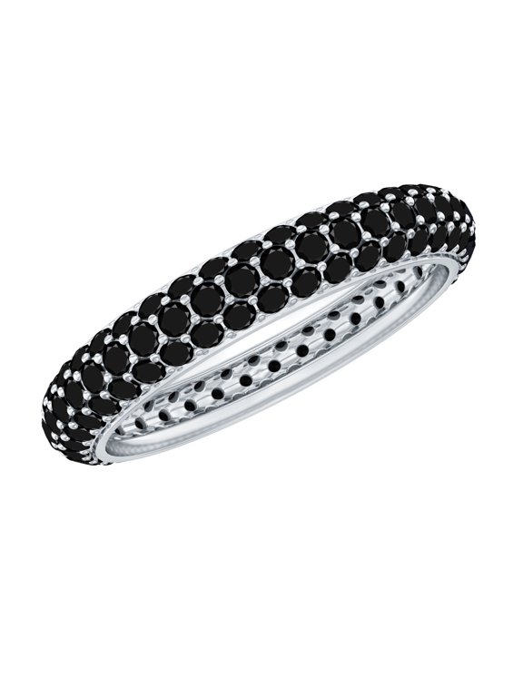 Certified Black Onyx Full Eternity Band - Anniversary Band Ring for Women - AAA Quality - with Jewelry Box, 925 Sterling Silver, US 4.00