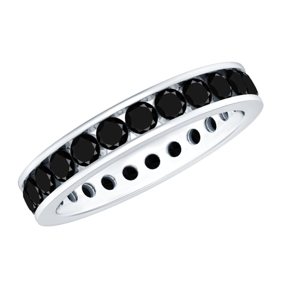 Rosec Jewels Natural Black Onyx Eternity Band for Women - Channel Set Anniversary Band Ring - AAA Quality - Ready to Gift, 10K White Gold, US 6.00