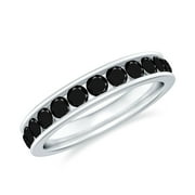 ROSEC JEWELS Natural Black Onyx Eternity Band for Women - Channel Set Anniversary Band Ring - AAA Quality - Ready to Gift, 925 Sterling Silver, US 4.00