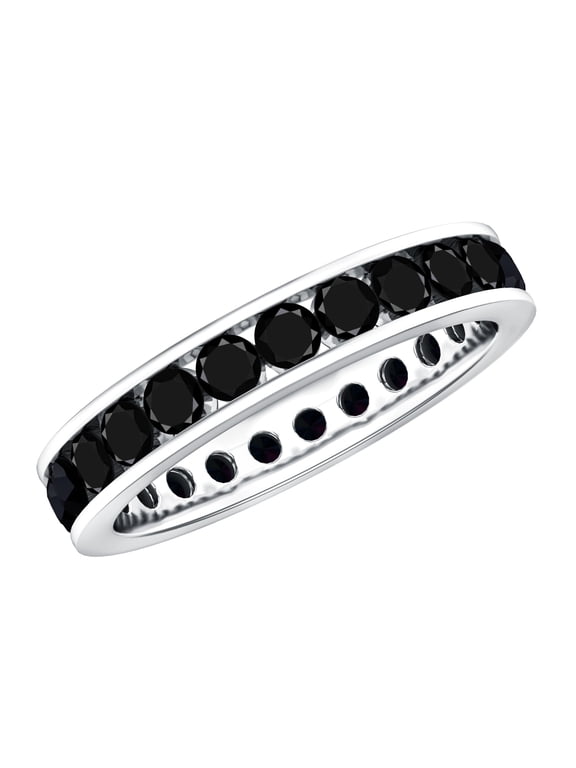Natural Black Onyx Eternity Band for Women - Channel Set Anniversary Band Ring - AAA Quality - Ready to Gift, 925 Sterling Silver, US 4.00