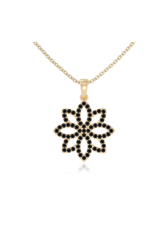 Natural Black Onyx Flower Design Pendant Necklaces for Women in 18K Yellow Gold Vermeil, July Birthstone Jewelry Gifts for Her Birthday, Anniversary, Mothers Day, Christmas, Graduation, Valentines