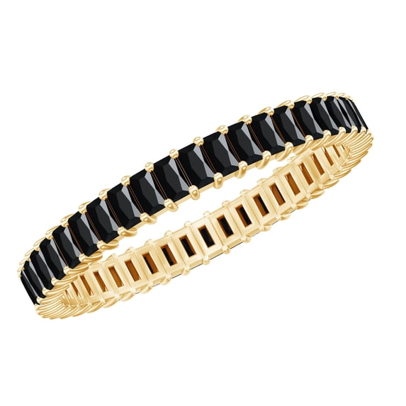 Natural Black Onyx Full Eternity Ring, Baguette Black Onyx Ring for Women ( December Birthstone, Rosec Jewels), 14K Yellow Gold, US 8.00