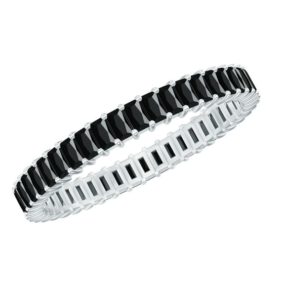 Natural Black Onyx Full Eternity Ring, Baguette Black Onyx Ring for Women ( December Birthstone, Rosec Jewels), 18K White Gold, US 12.00