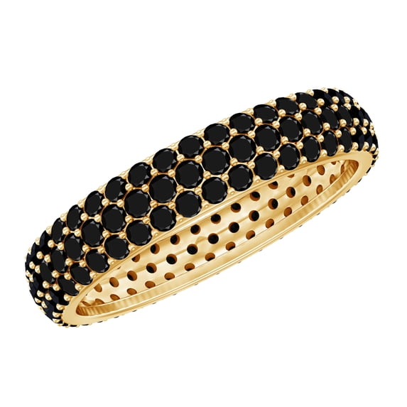Rosec Jewels Natural Black Onyx Full Eternity Ring for Women, December Birthstone Band Ring, 18K Yellow Gold, US 12.00