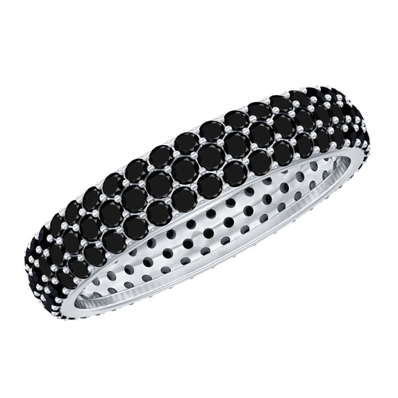 Rosec Jewels Natural Black Onyx Full Eternity Ring for Women, December Birthstone Band Ring, 925 Sterling Silver, US 10.50