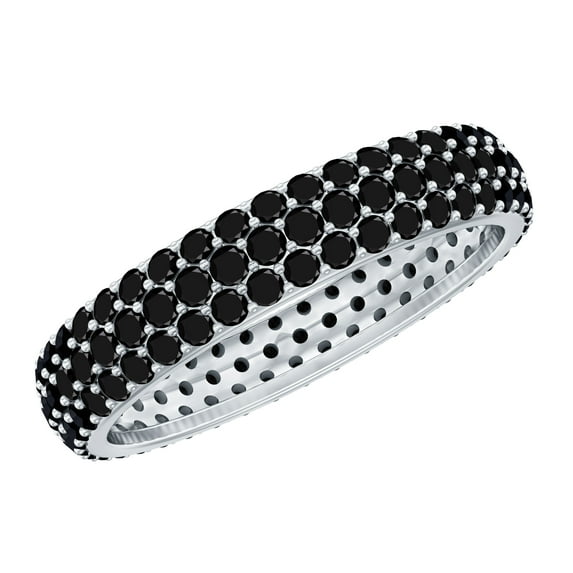 Rosec Jewels Natural Black Onyx Full Eternity Ring for Women, December Birthstone Band Ring, 925 Sterling Silver, US 3.00
