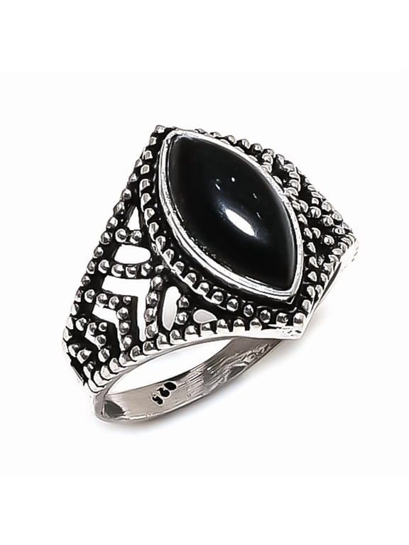 Natural Black Onyx Gemstone 925 Sterling Silver Jewelry Ring Size 10