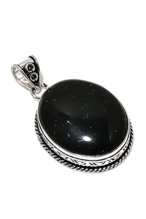 Natural Black Onyx Gemstone Handmade 925 Sterling Silver Pendant 2.09"
