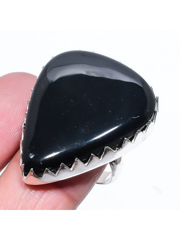 Natural Black Onyx Gemstone Handmade 925 Sterling Silver Ring Size 10