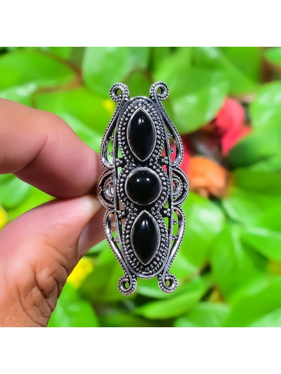 Natural Black Onyx Gemstone Handmade 925 Sterling Silver Ring Size 6