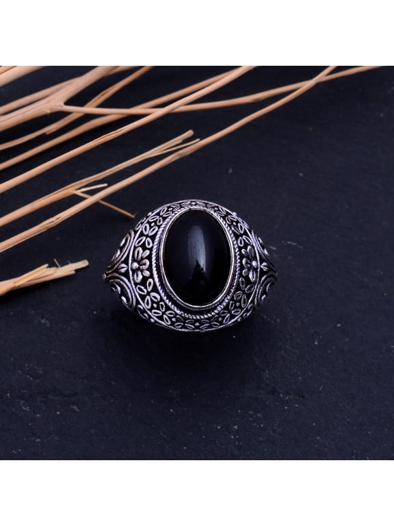 Natural Black Onyx Gemstone Handmade 925 Sterling Silver Ring Size 6