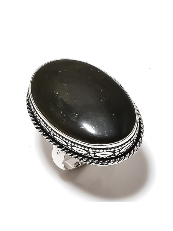 Natural Black Onyx Gemstone Handmade 925 Sterling Silver Ring Size 6