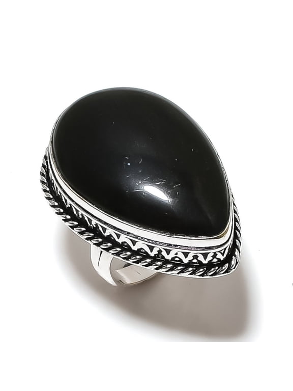 Natural Black Onyx Gemstone Handmade 925 Sterling Silver Ring Size 6