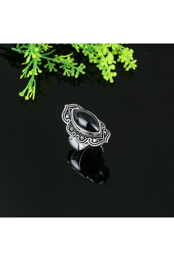 Natural Black Onyx Gemstone Handmade 925 Sterling Silver Ring Size 8.5