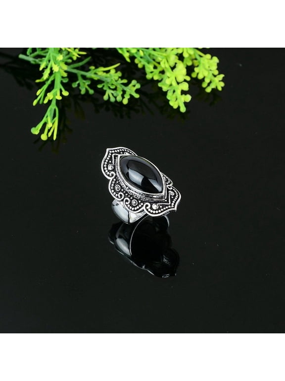 Natural Black Onyx Gemstone Handmade 925 Sterling Silver Ring Size 8.5